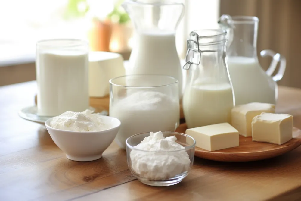 Productos lácteos en una dieta rica en proteínas.
