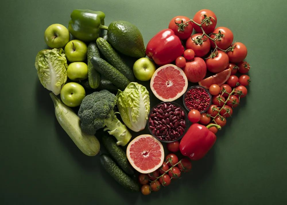 Frutas y verduras como elemento importante de una dieta saludable.